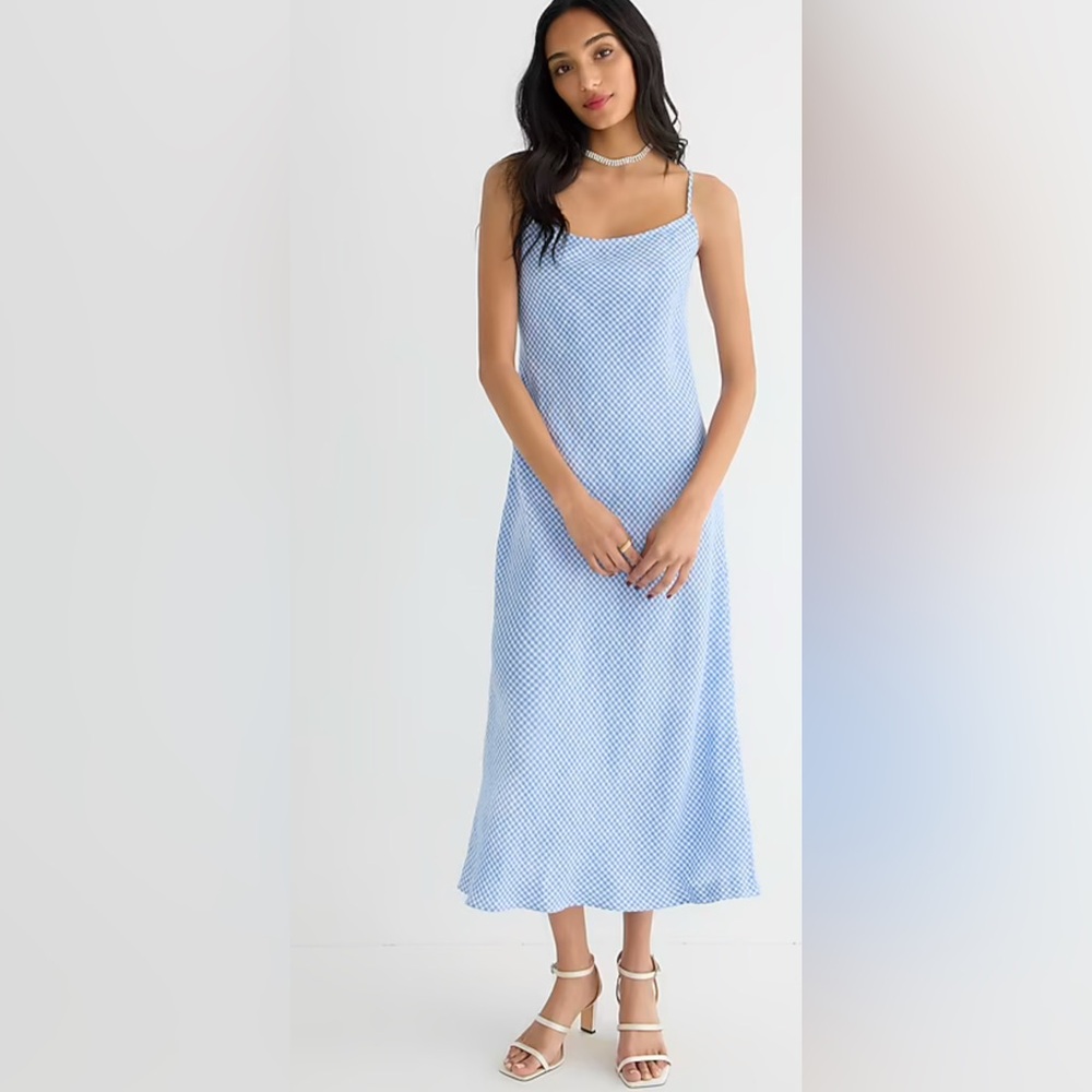 J. Crew Light Blue Polka Dot Slip Midi Dress